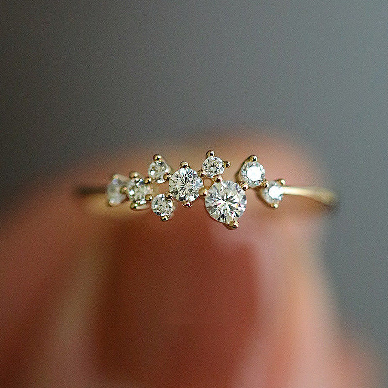 Elegant Gypsophila Yellow Gold Round Cut Wedding Band In Sterling Silver
