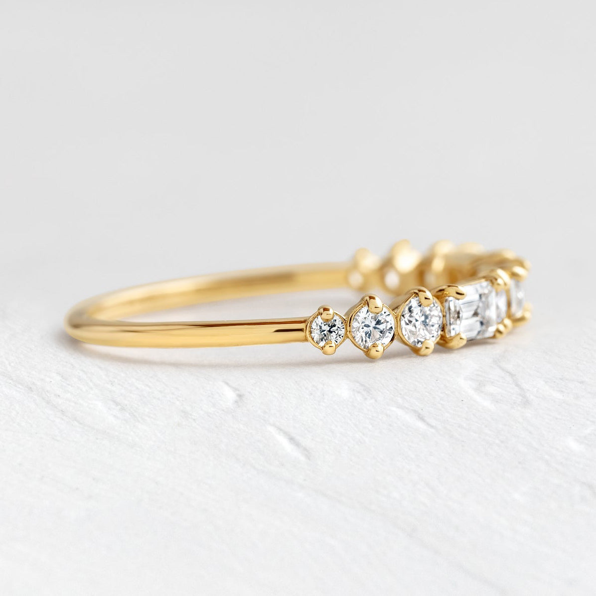 Fashion Yellow Gold Half Emerald & Round Cut Diamond Wedding Band In Sterling Silver