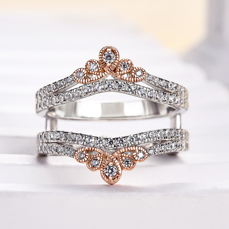 Unique Two-tone Round Cut Jacket Wedding Band