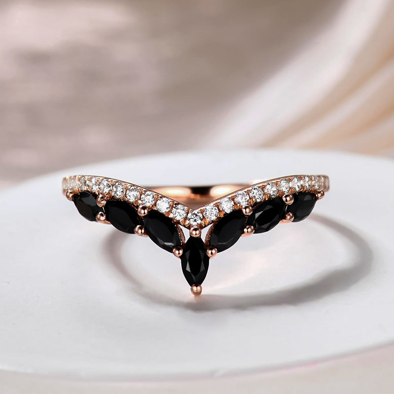 Vintage Marquise Cut Black Stone Wedding Band