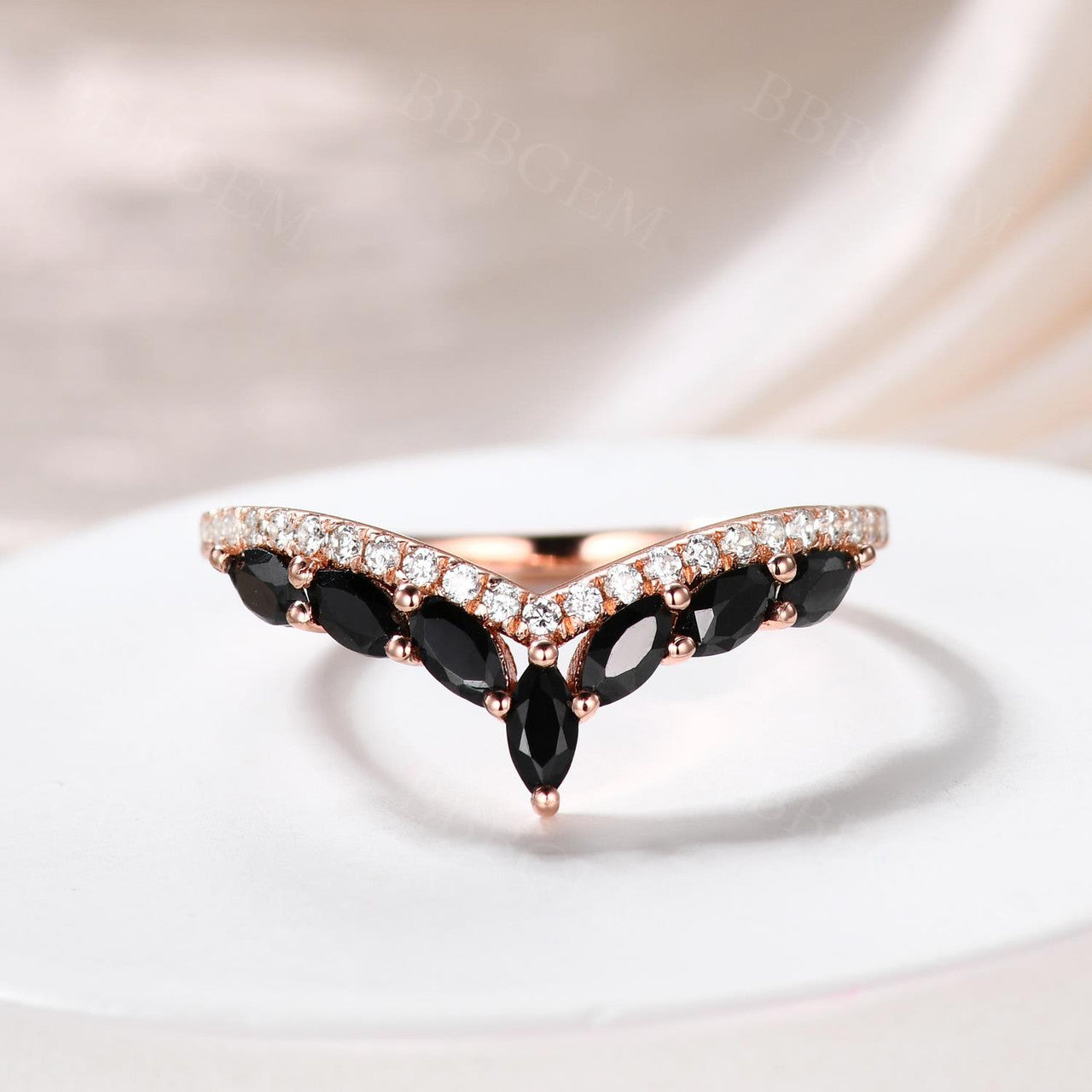 Vintage Marquise Cut Black Stone Wedding Band