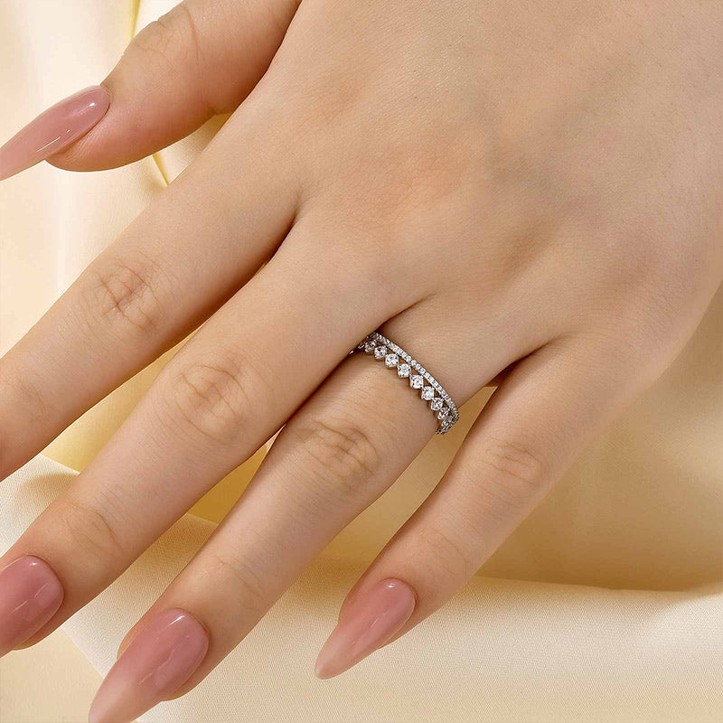Exquisite Yellow Gold Two Rows Round Cut Wedding Band In Sterling Silver