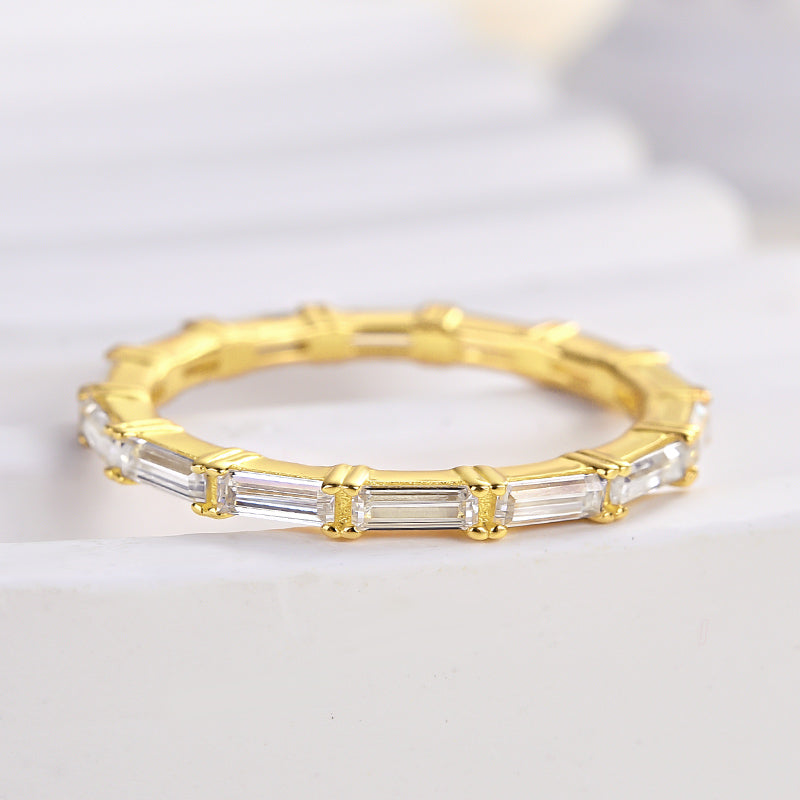 Dainty Yellow Gold Full Emerald Cut Wedding Band