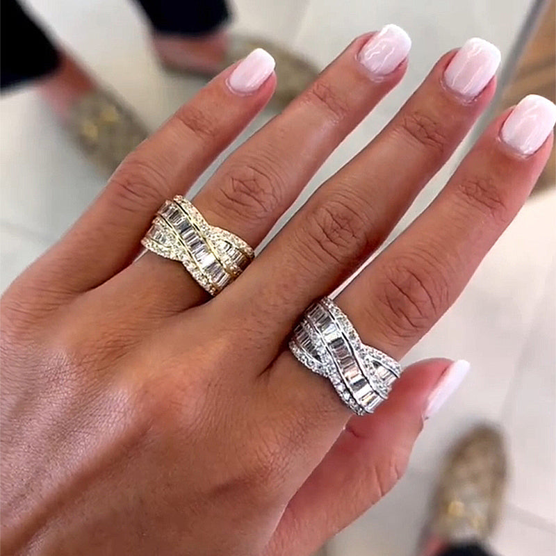 Stunning Cross Emerald Cut Women's Wedding Band