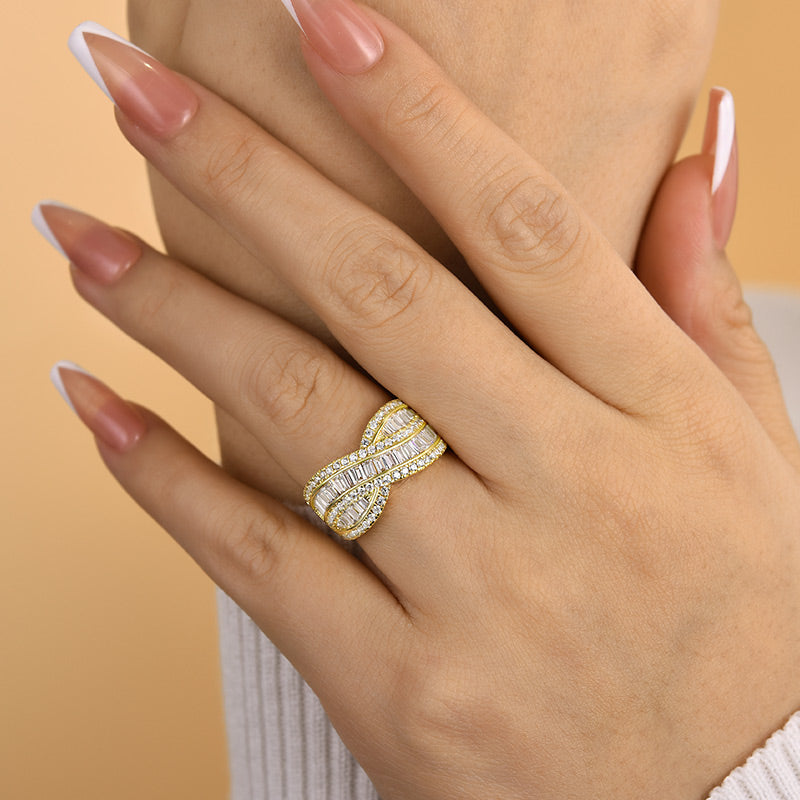 Stunning Cross Emerald Cut Women's Wedding Band