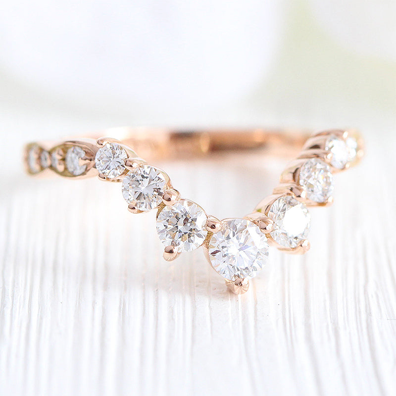 Unique Rose Gold V-shaped Design Wedding Band