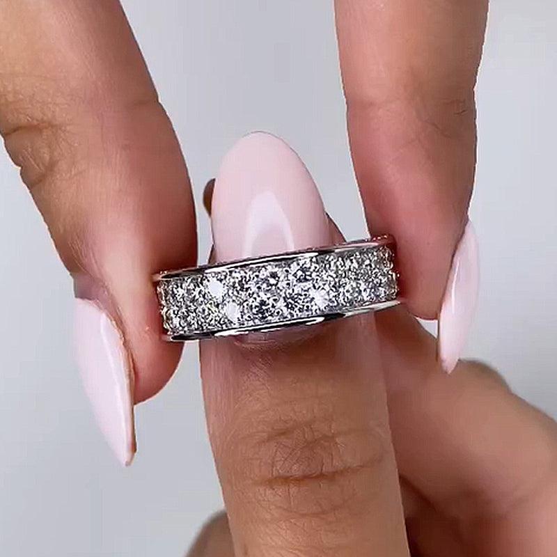 Luxurious Pave Wide Wedding Band In Sterling Silver