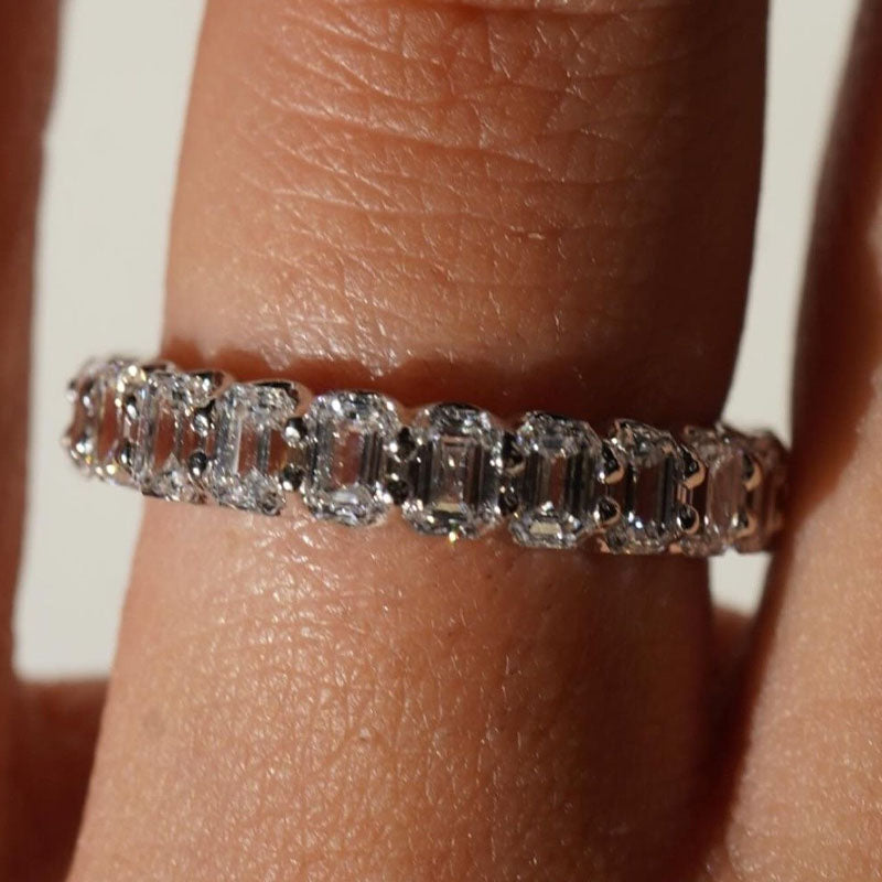 Ahabobo Unique Emerald Cut Women's Wedding Band