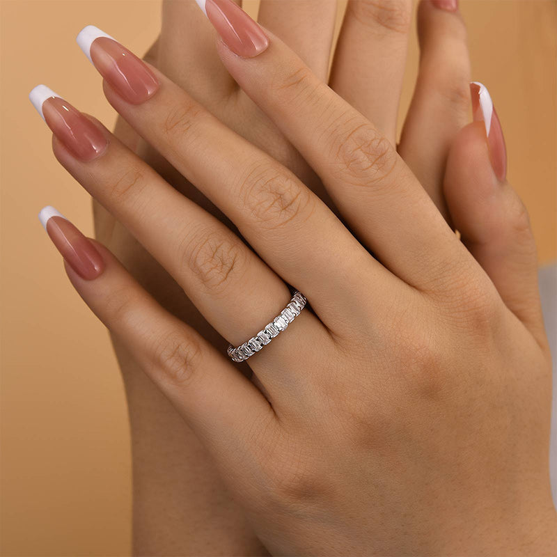 Ahabobo Unique Emerald Cut Women's Wedding Band