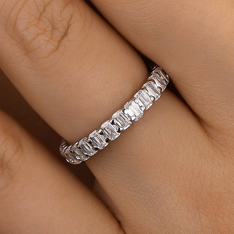 Ahabobo Unique Emerald Cut Women's Wedding Band