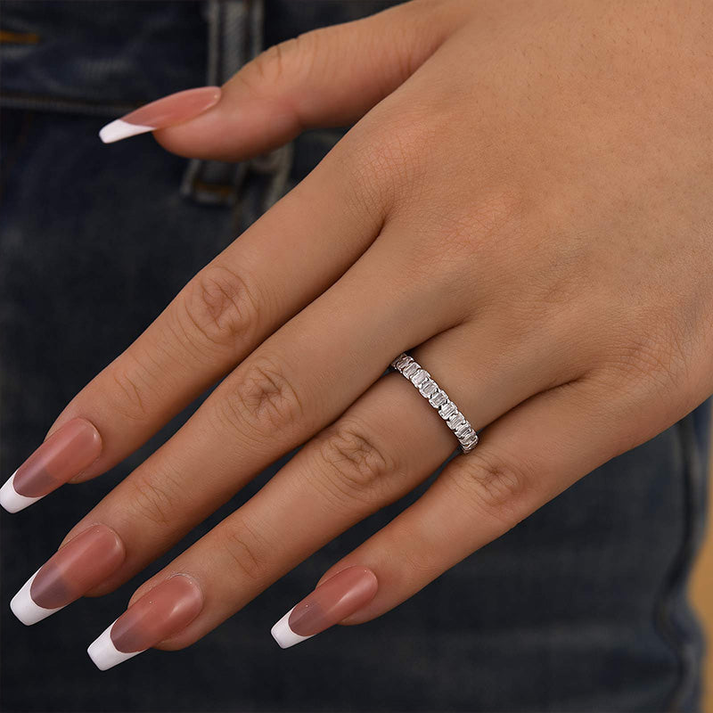 Ahabobo Unique Emerald Cut Women's Wedding Band