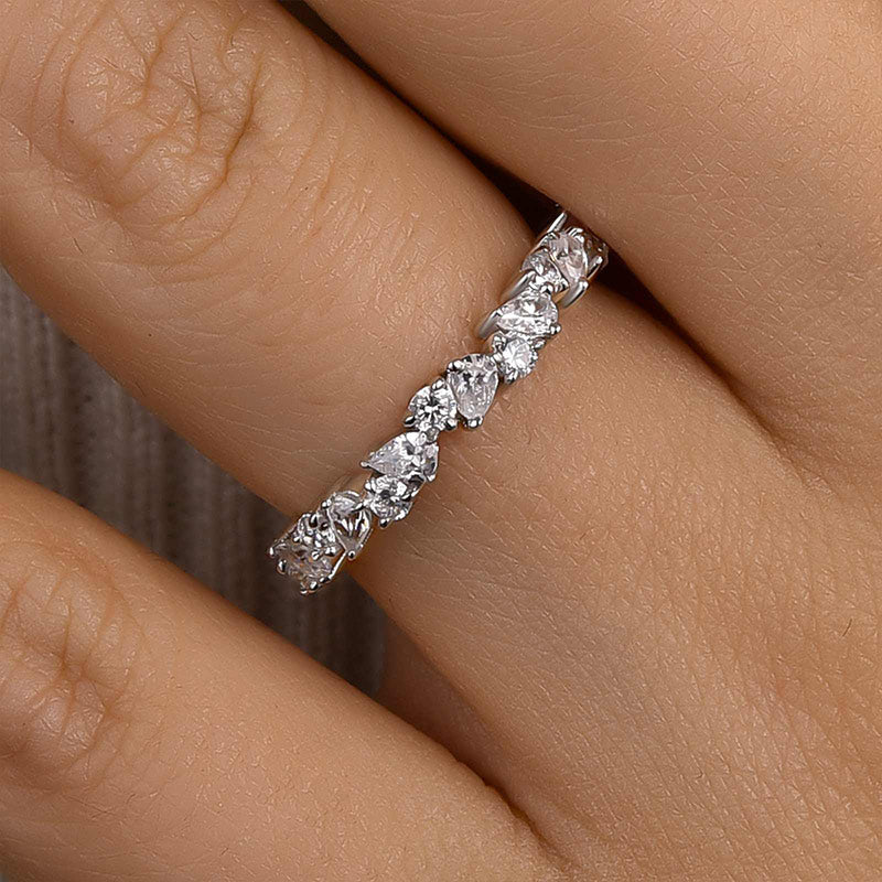 Ahabobo Unique Half Pear & Round Cut Women's Wedding Band