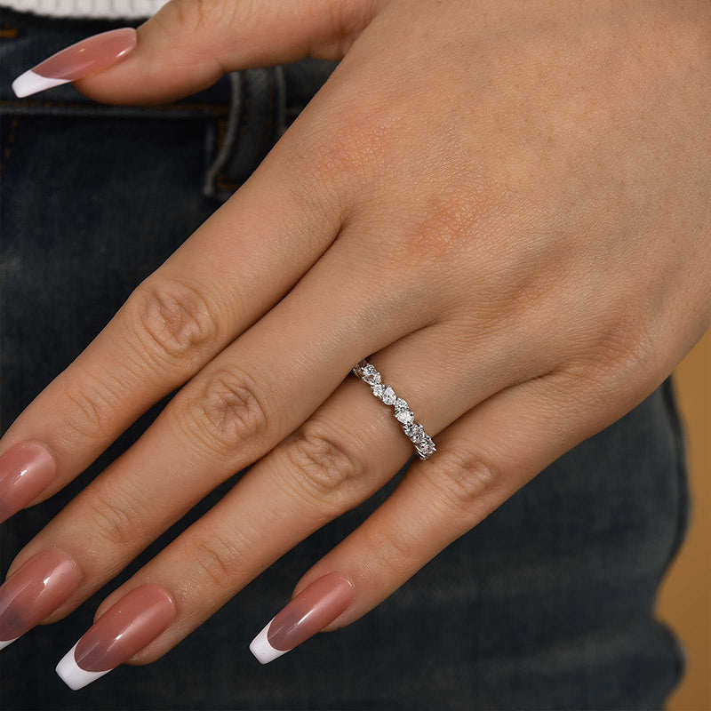 Ahabobo Unique Half Pear & Round Cut Women's Wedding Band