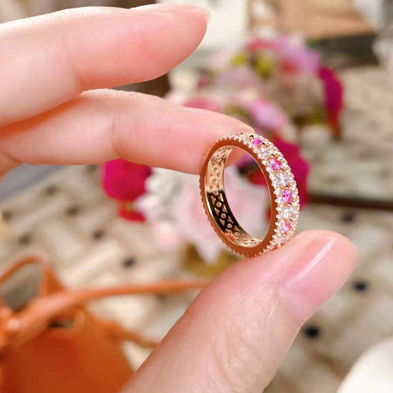 Precious Rose Gold Pink and White Stone Wide Wedding Band
