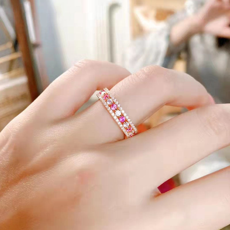 Precious Rose Gold Pink and White Stone Wide Wedding Band