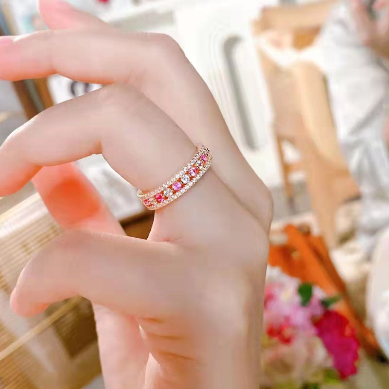 Precious Rose Gold Pink and White Stone Wide Wedding Band