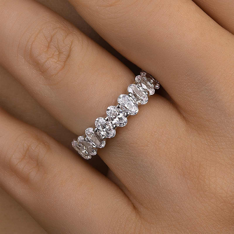 Ahabobo Full Oval Cut Simulated Diamond Wedding Band