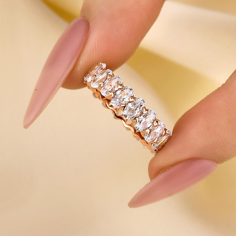 Ahabobo Full Oval Cut Simulated Diamond Wedding Band