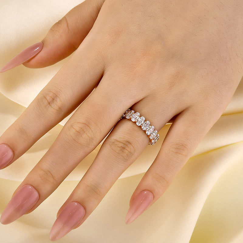 Ahabobo Full Oval Cut Simulated Diamond Wedding Band