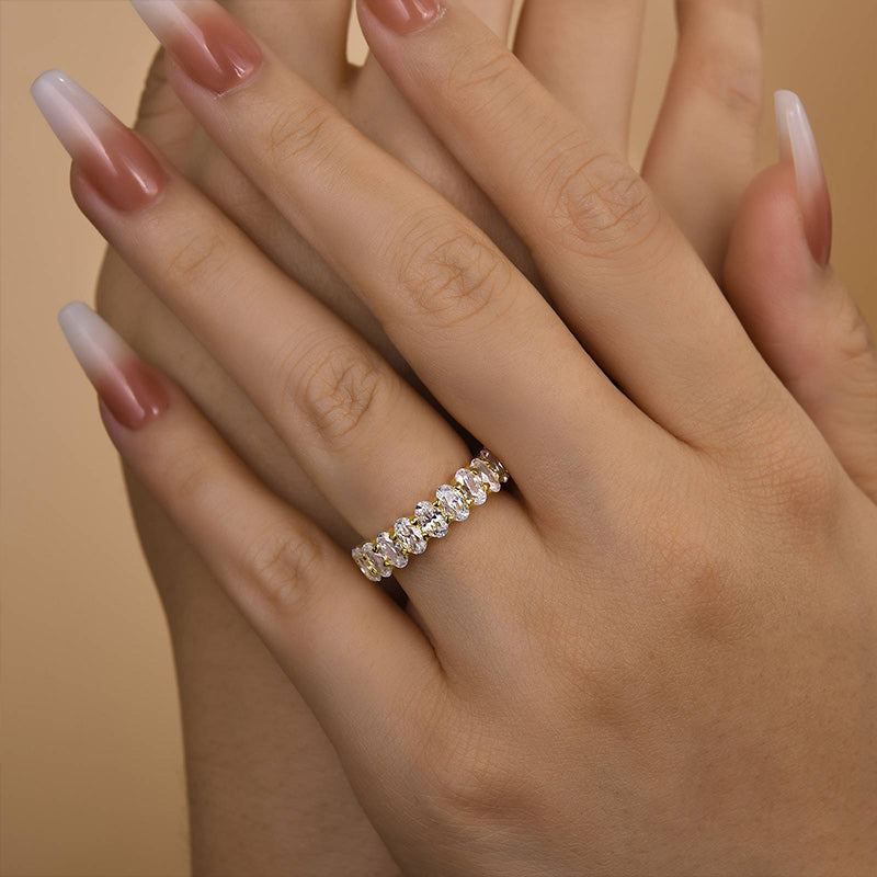 Ahabobo Full Oval Cut Simulated Diamond Wedding Band
