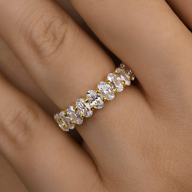 Ahabobo Full Oval Cut Simulated Diamond Wedding Band