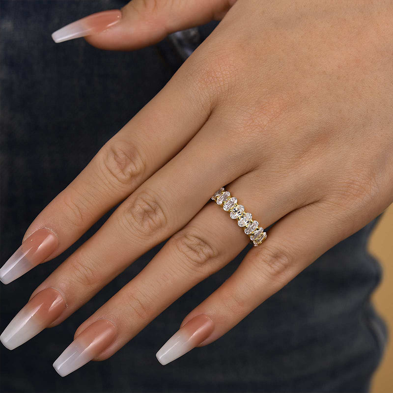 Ahabobo Full Oval Cut Simulated Diamond Wedding Band