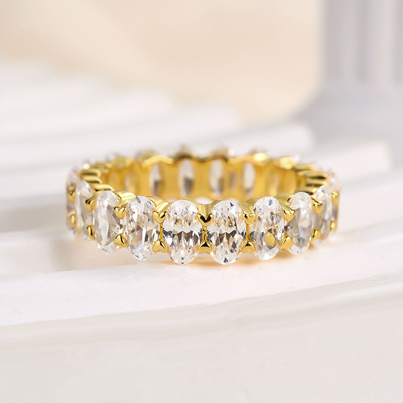 Ahabobo Full Oval Cut Simulated Diamond Wedding Band