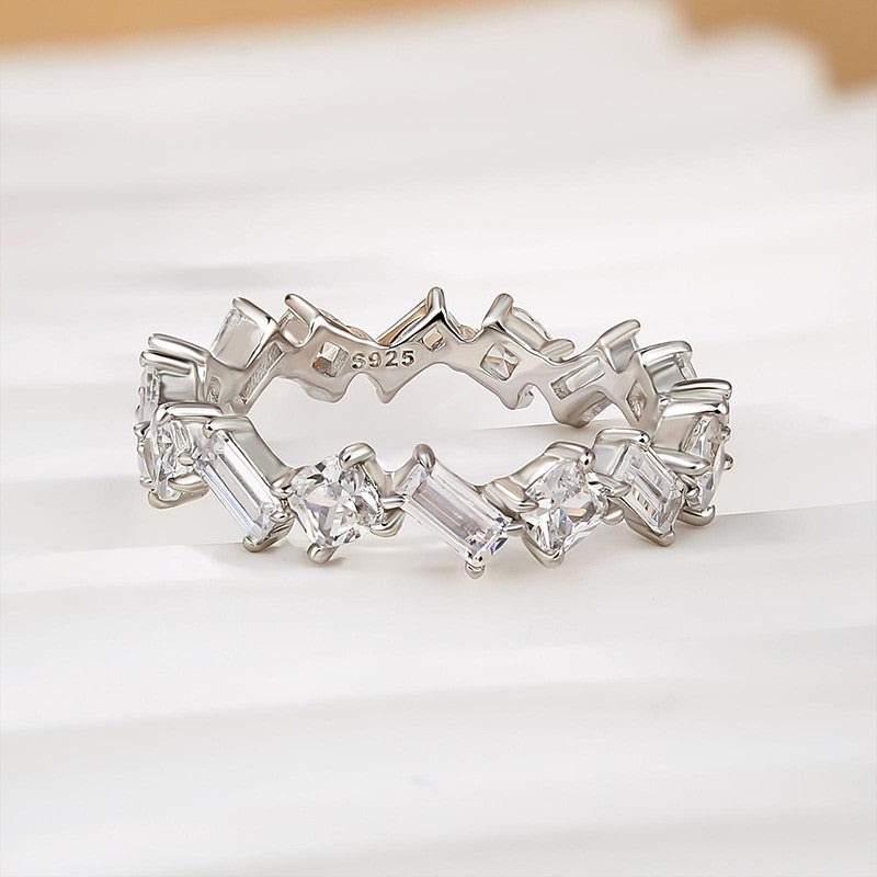 Emerald Cut & Cushion Cut Wedding Band In Sterling Silver