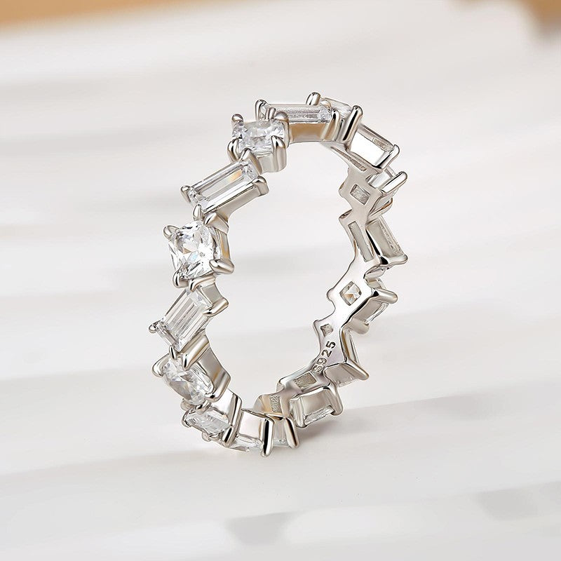Emerald Cut & Cushion Cut Wedding Band In Sterling Silver