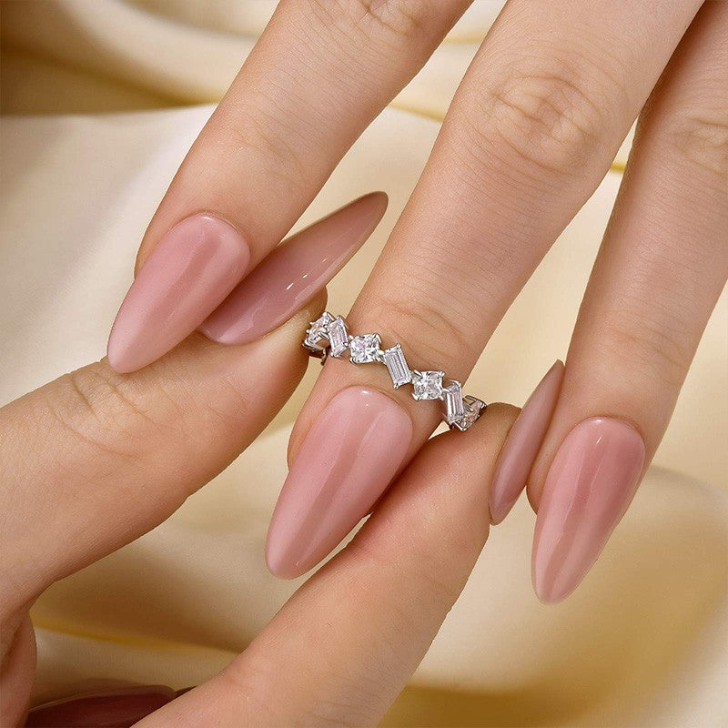 Emerald Cut & Cushion Cut Wedding Band In Sterling Silver