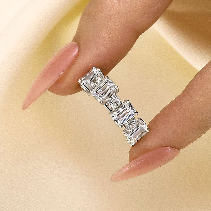 Fashion Emerald Cut Wedding Band In Sterling Silver