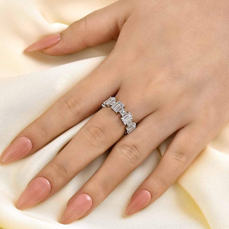 Fashion Emerald Cut Wedding Band In Sterling Silver