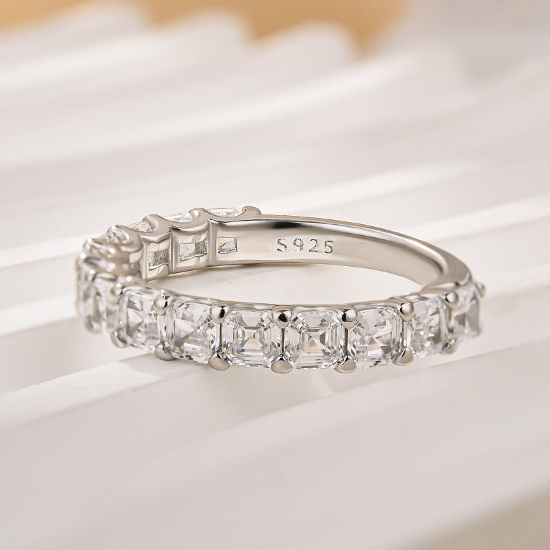 Unique Asscher Cut Wedding Band In Sterling Silver