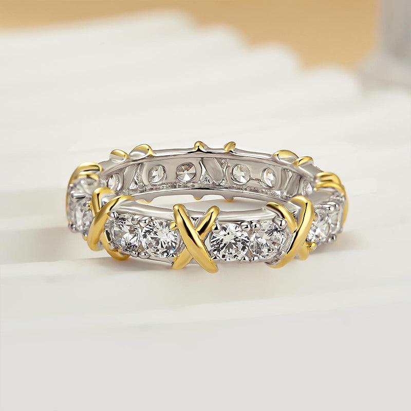Ahabobo Noble Round Cut Two-Tone X Wedding Band For Women