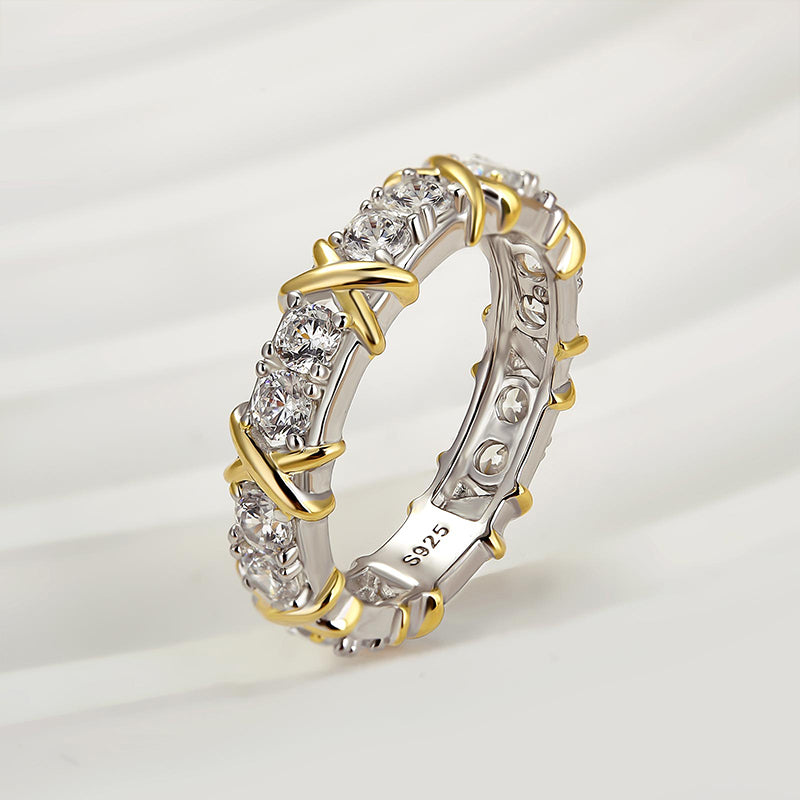 Ahabobo Noble Round Cut Two-Tone X Wedding Band For Women