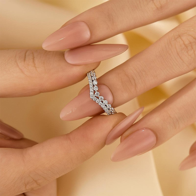 0.55Ct Simulated Diamond Double Row Matching Curved Wedding Band