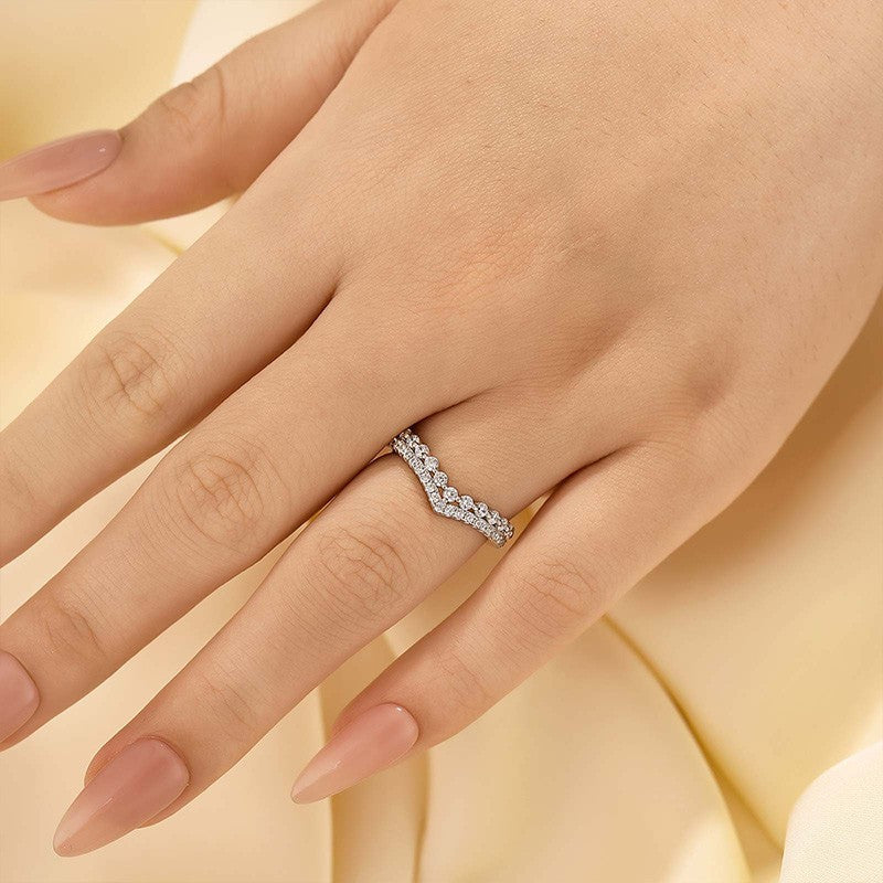 0.55Ct Simulated Diamond Double Row Matching Curved Wedding Band