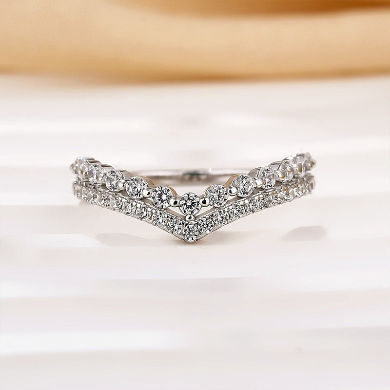 0.55Ct Simulated Diamond Double Row Matching Curved Wedding Band