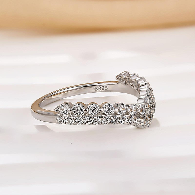 0.55Ct Simulated Diamond Double Row Matching Curved Wedding Band