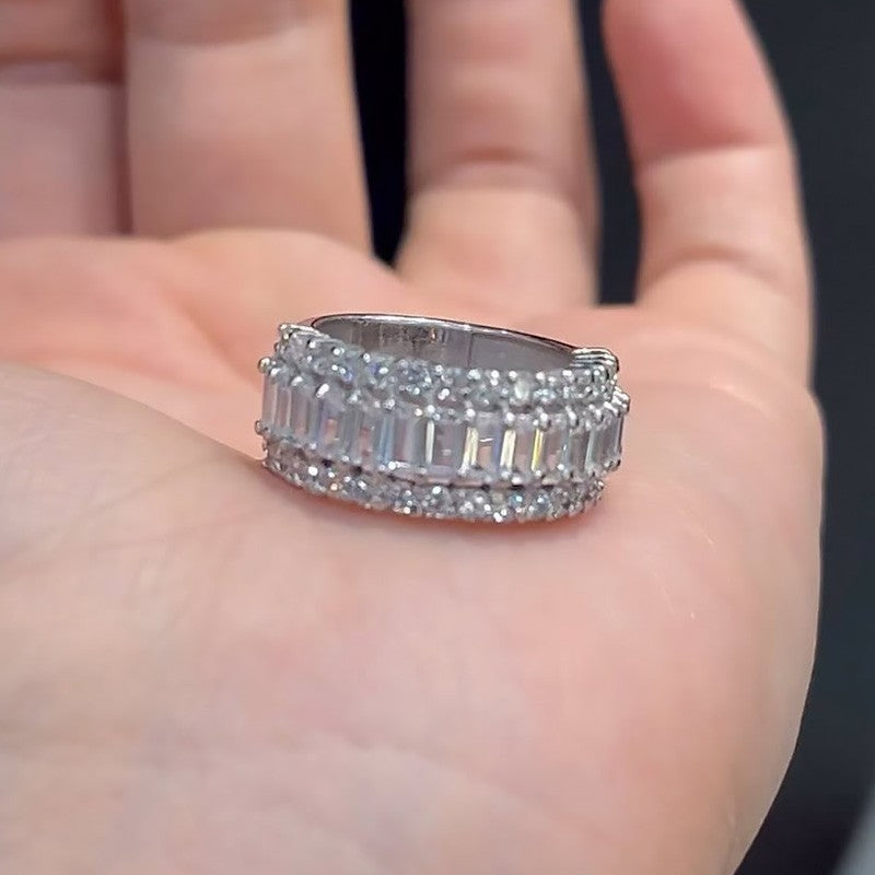 Luxurious Emerald Cut Wedding Band Travel Ring In Sterling Silver