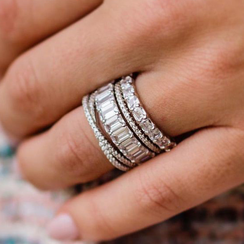 Stunning Women's 4PC Stackable Wedding Band Set In Sterling Silver