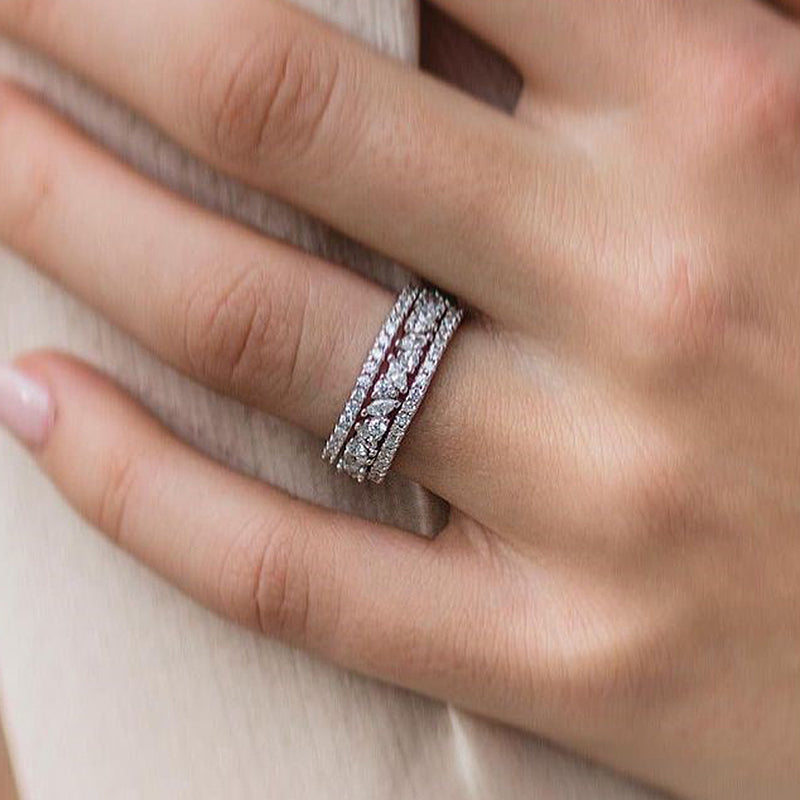 Stunning 3PC Wedding Band Set In Sterling Silver