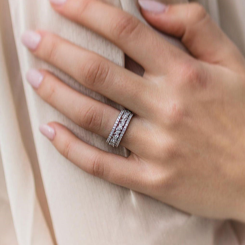 Stunning 3PC Wedding Band Set In Sterling Silver