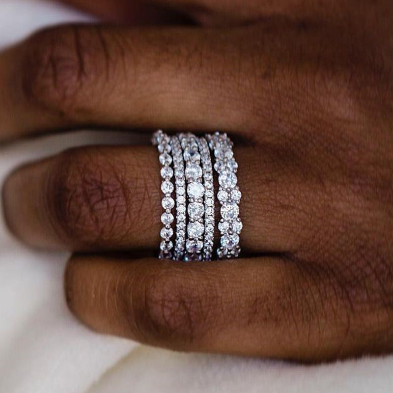 Gorgeous Round Cut 5PC Stackable Wedding Band Set In Sterling Silver