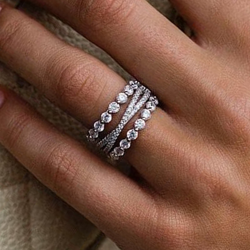 Noble Women's Stackable 3PC Wedding Band Set In Sterling Silver