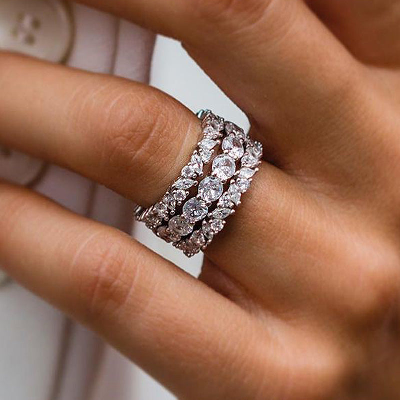 Desirable Marquise & Round Cut 3PC Wedding Band Set In Sterling Silver