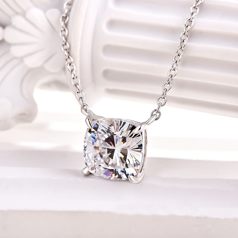 4.0 Carat Classic Cushion Cut Pendant Necklace In Sterling Silver
