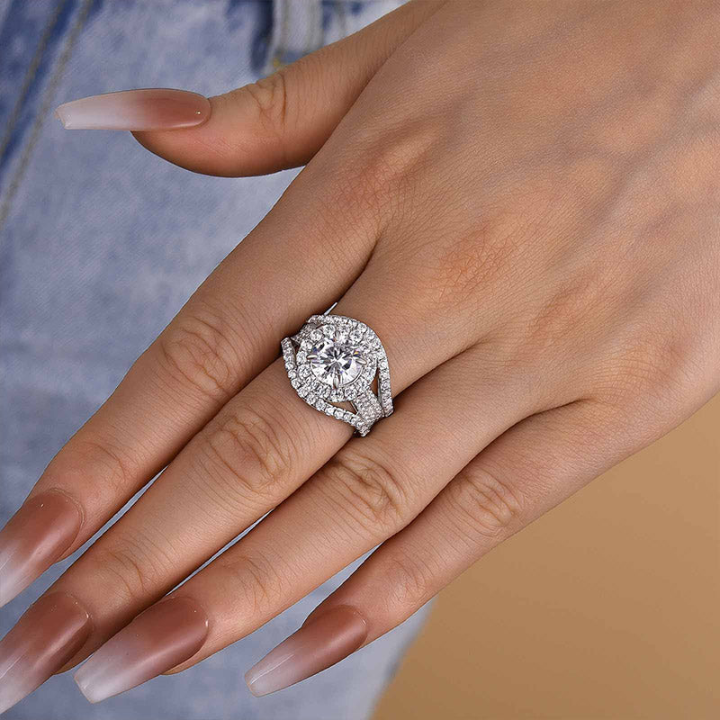Ahabobo Timeless Split Shank Halo Round Cut Engagement Ring