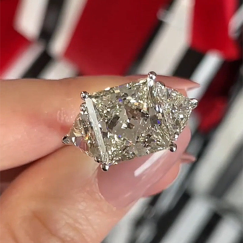 Exclusive Crushed Ice Radiant Cut Three Stone Engagement Ring