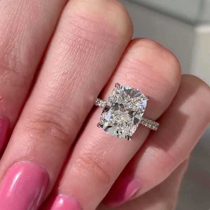 Bright Crushed Ice Cushion Cut Engagement Ring For Women In Sterling Silver